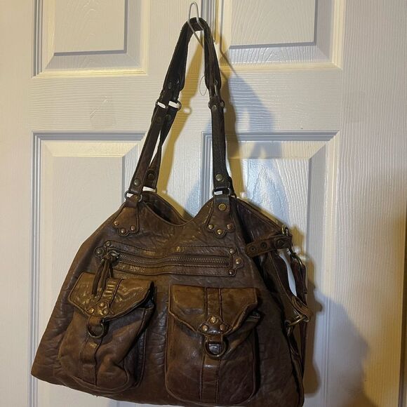 ABACO made in France rustic lBrown Leather Medium Satchel/Shoulder Bag - Picture 4 of 14